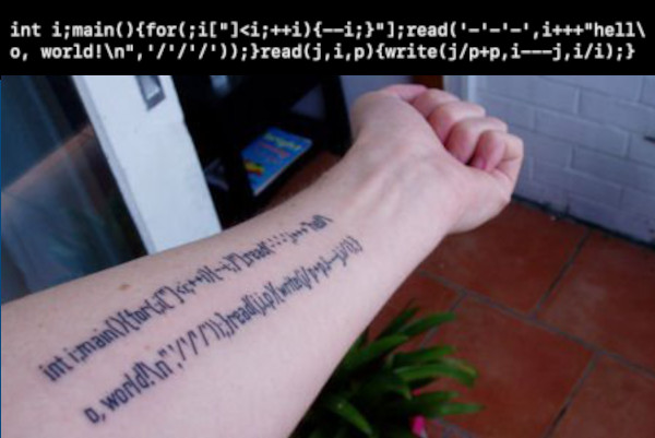 image of a tattoo of the 1984 anonymous C code