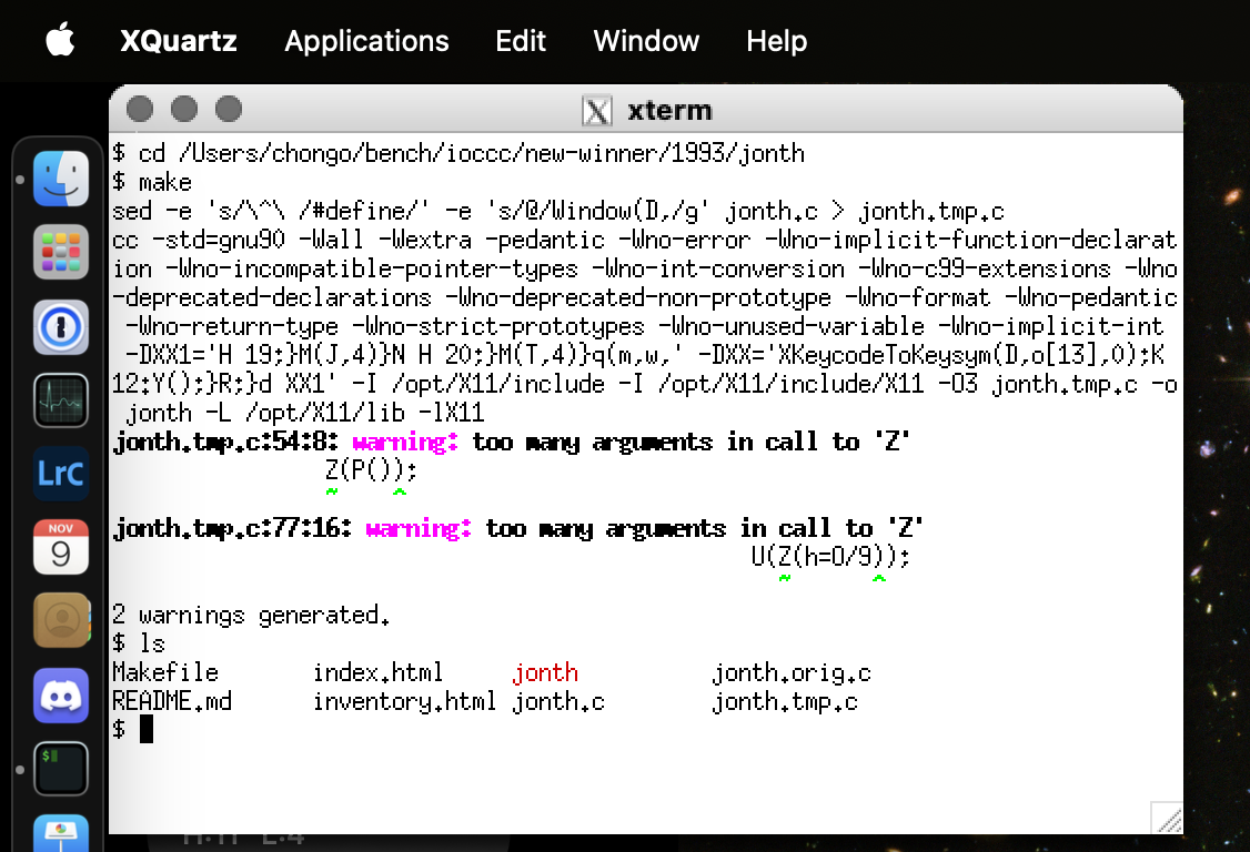 compiling an entry in xterm in macOS